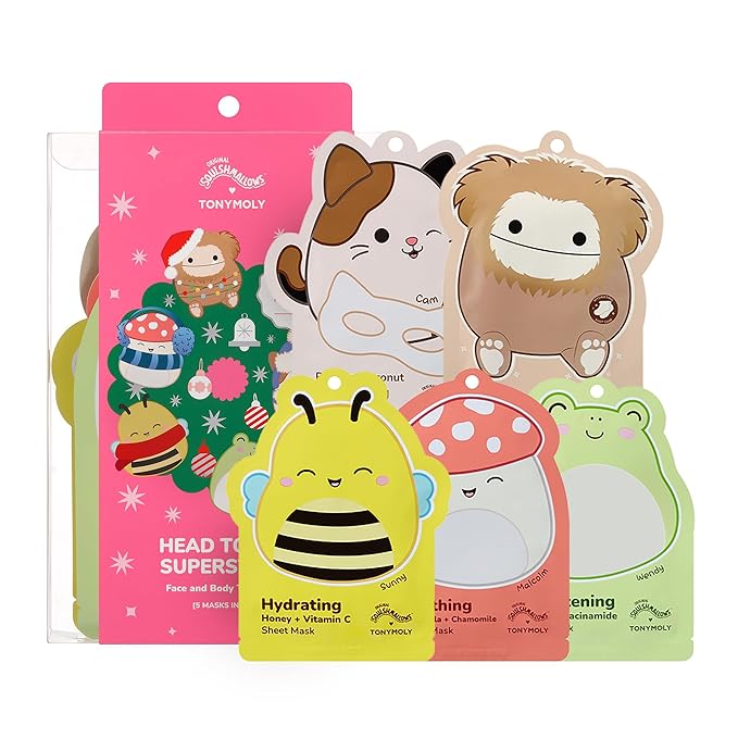 TONYMOLY x Squishmallows Head to Toe Mask Set – 5-Piece Holiday Face Mask & Body Care Gift Set | Hydrating, Brightening & Soothing Sheet Masks + Hand & Foot Masks | Limited Edition