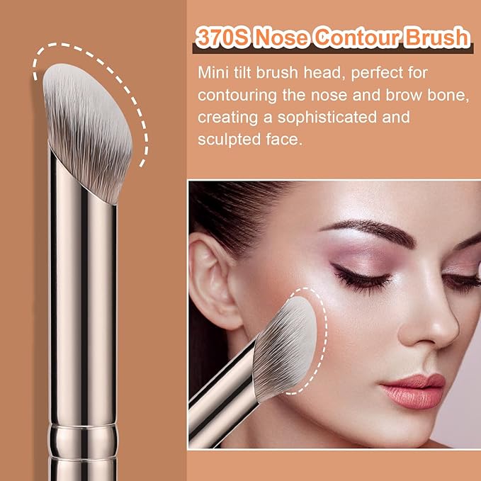 TEOYALL Concealer Brush Set, Flat Top Blush Brush, Angled Nose Contour Brush Ultra-Thin Eyeliner Eyebrow Brush for Flawless Finish (370S/Flat Top/Thin Flat)