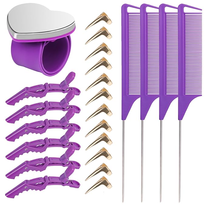 23 Pieces Hair Parting Tools Set, Magnetic Wrist Pin Holder for Braiding, Sectioning Clips, Rat Tail Combs, Hair Parting Rings