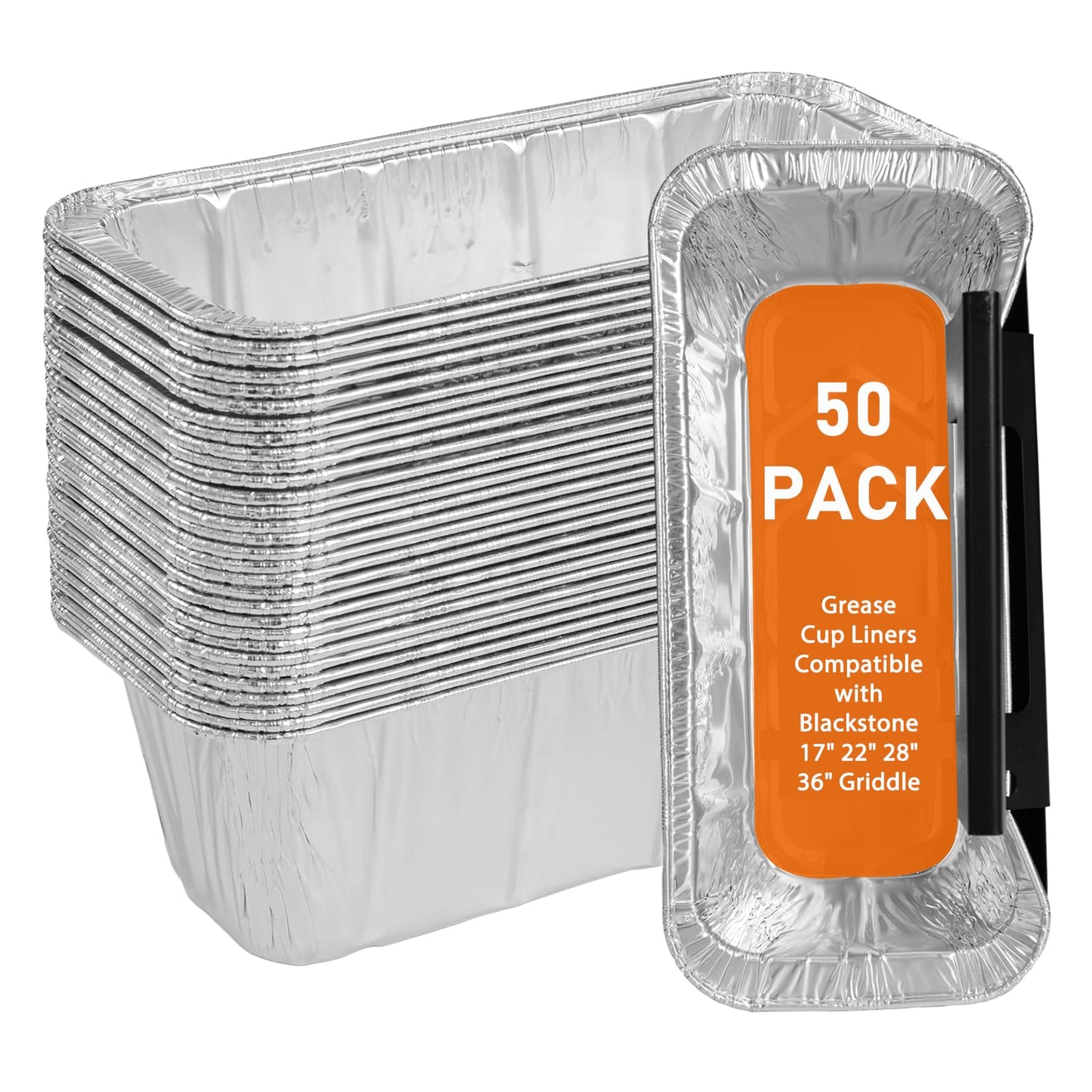 Whaleme 50-Pack Griddle Accessories for Blackstone - Grease Cup Liners Compatible with Blackstone 5017 Griddle, Aluminum Foil Drip Pan Disposable Grease Catcher Tray for 17, 22, 28, 36 Inch