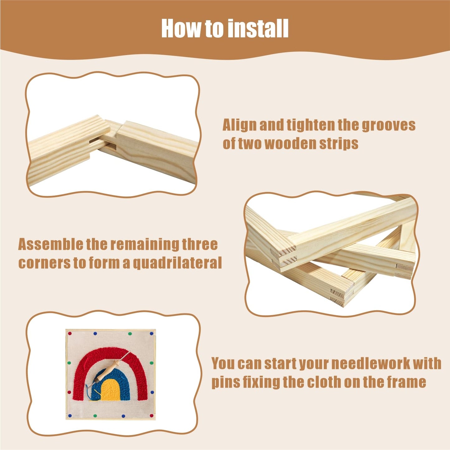 6 Sets Stretcher Bars for Needlework with 100 Tacks for Women's Birthday Gifts,3 Sizes 12pcs Wooden Canvas Splicing Stretcher Bars Needlepoint Embroidery Stitch Frame Set for Crafts Art