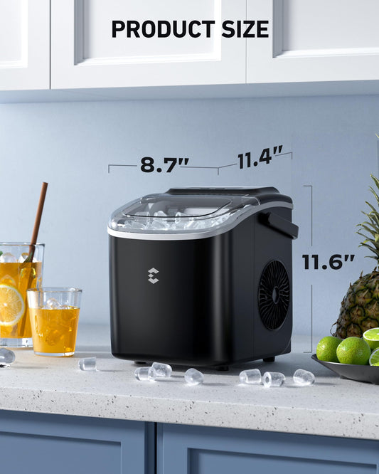 EASYERA Ice Maker Countertop, Portable Ice Machine 9 Cubes in 6 Mins, 26lbs in 24Hrs, 2 Sizes of Bullet Ice Self-Cleaning with Ice Scoop, Bag, and Basket, for Kitchen, Party, RV, Bar-Green