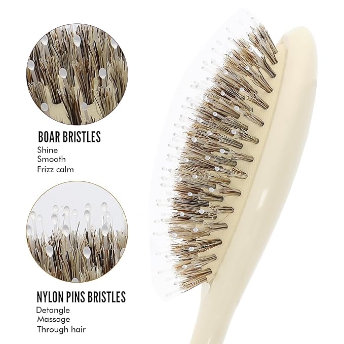 Boar Bristle Hair Brush -boar bristles + nylon pinsÃ¯Â¼Â Smoothes & Detangles All Hair Types, Hairbrush for Women, Men & Kids, Distributes Oils for Natural Shine & Stimulates Scalp