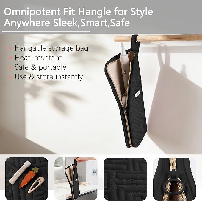 Hair Tool Organizer Heat Resistant Mat for Flat Iron Case Hot Tools Curling Iron Holder Hair Tools Travel Bag for Straightener Brush Pad Pouch Hairstylist Essentials(Black)