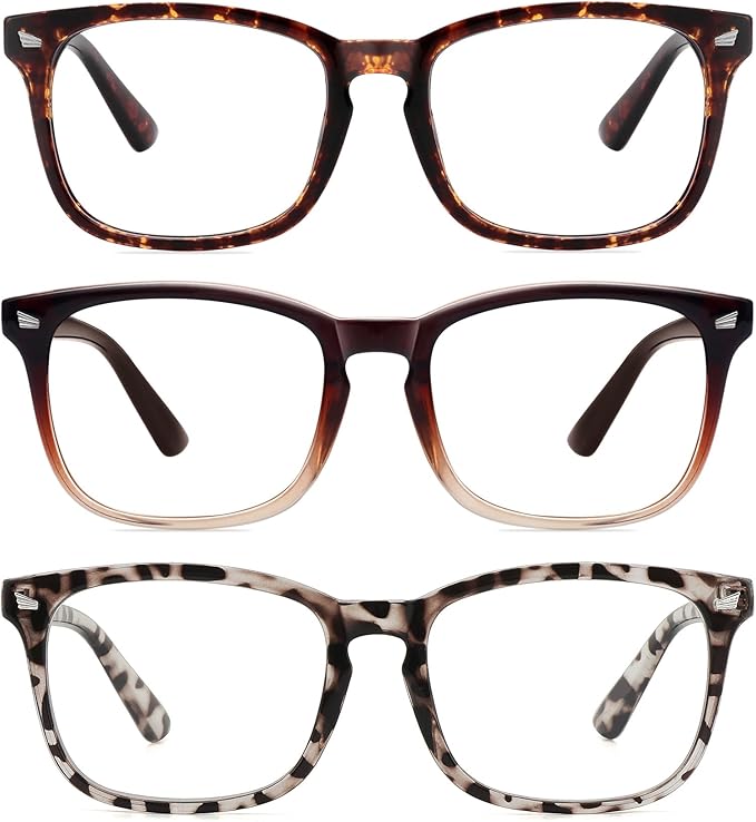 MEETSUN 3-Pack Blue Light Blocking Glasses, Anti Eye Strain Headache (Sleep Better), Computer Glasses UV400 Lens (Brown Gradient + Leopard + Tortoiseshell)