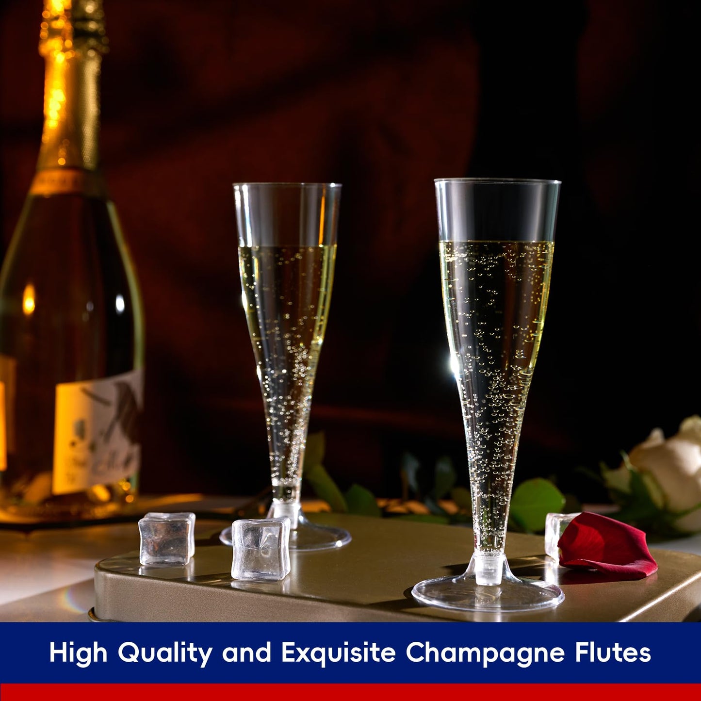 JOLLY CHEF 100 Pack Plastic Champagne Flutes Disposable 4.5 oz Clear Plastic Champagne Glasses Suitable for Wedding, Thanksgiving Day, Christmas