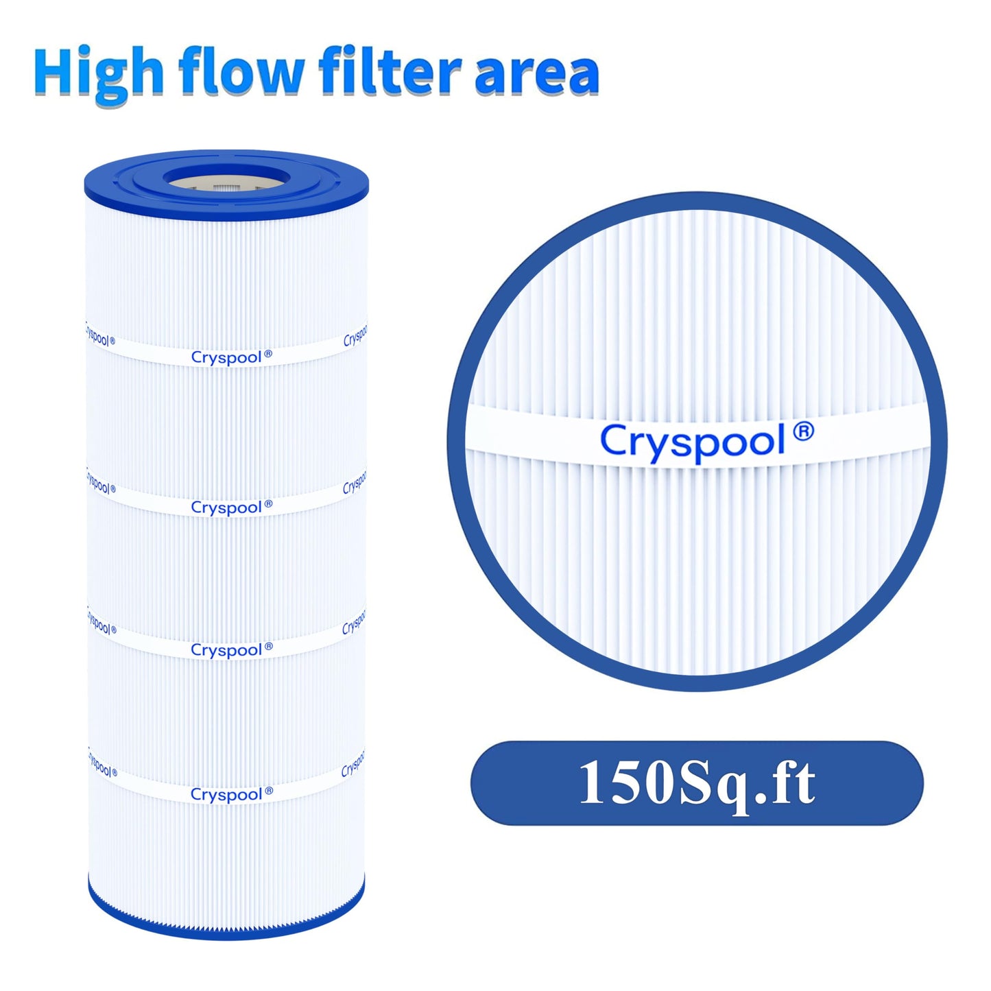 Cryspool® 08050 Filter Compatible with Hayward CCX1500RE(CC 1500 E), X-Stream 150, PXST150, 817-0150n, C-8316, FC-1286, 150 Sq. Ft Pool Filter Cartridge, 1 Pack