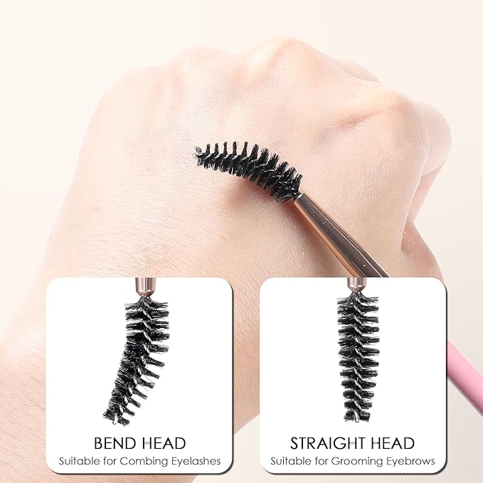KINGMAS 3 Head Eyebrow Eyelash Shaper Eyelash Comb Double Head Spoolie Brushes Makeup Grooming Tool for Separating Lashes, Eliminating Mascara Clumps, Grooming and Shaping Brow (Pink)