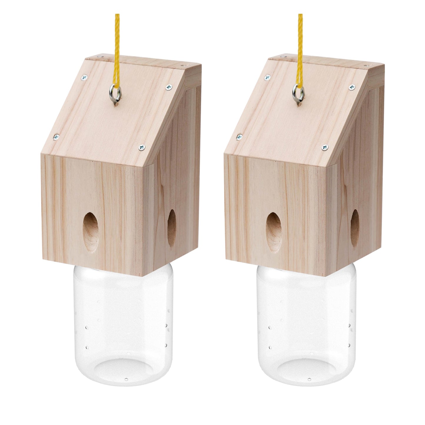 Carpenter Bee Trap for Outside - Shed Style Nature Hanging Wood Trap for Outdoor with Removable Bee Vault Plastic Jar (2 Pack)