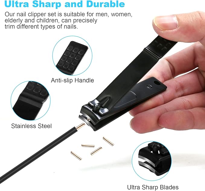 DUCOO Nail Clipper Set, 4 PCS Ultra Sharp Nail Clippers for Men, Women, Adults Toenail Fingernail Clippers, Stainless Steel Nail Cutter & File, Black