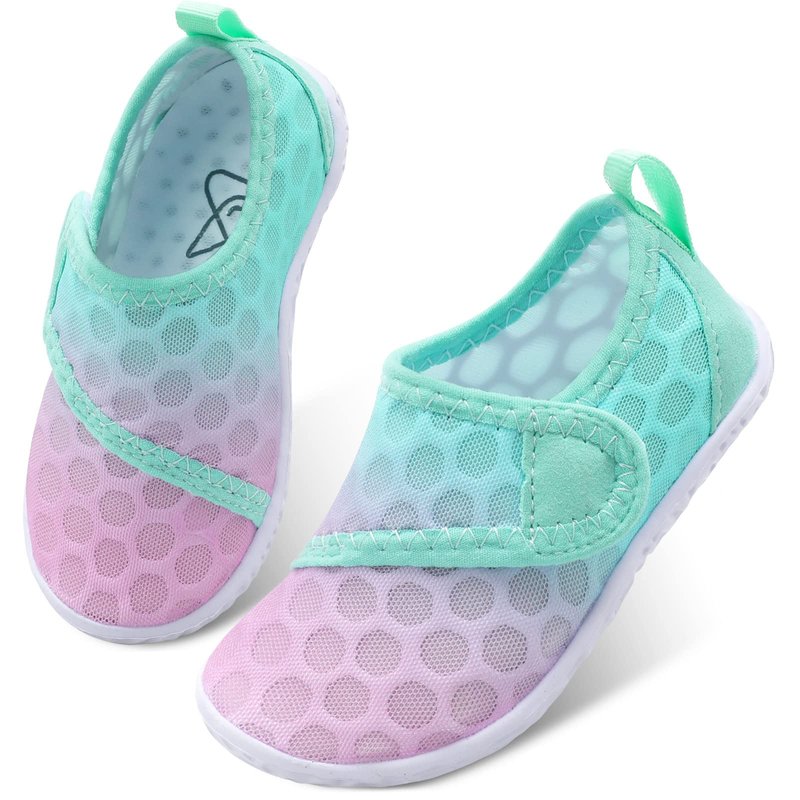 LeIsfIt Boys Girls Water Shoes Kids Aqua Socks Toddler Quick-Dry Swimming Shoes Non-Slip Summer Shoe for Beach Pool Surf, Pink Green, 8 Toddler