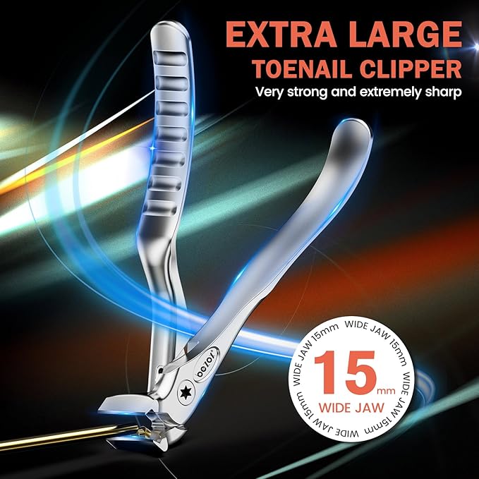 BEZOX Toenail Clippers for Seniors – Upgraded Long Handled Curved Head Toe Nails Clipper for Thick Nails for Elderly, Ergonomic Fingernail Scissors Cutters - Silver