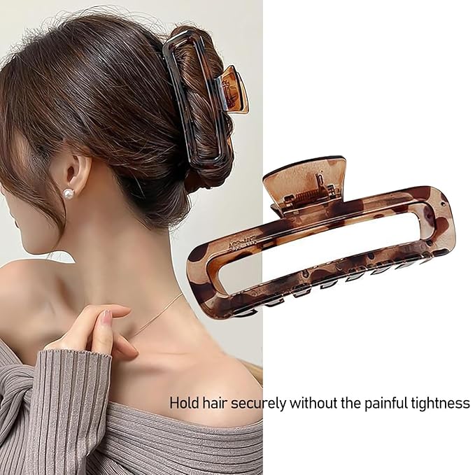 Hair Claw Clips 5 Inch XL Unbreakable Glossy Rectangle Square Extra Large Tight Strong Clip Neutral Colors for Thick Curly Long Hair Women - 2 Pack