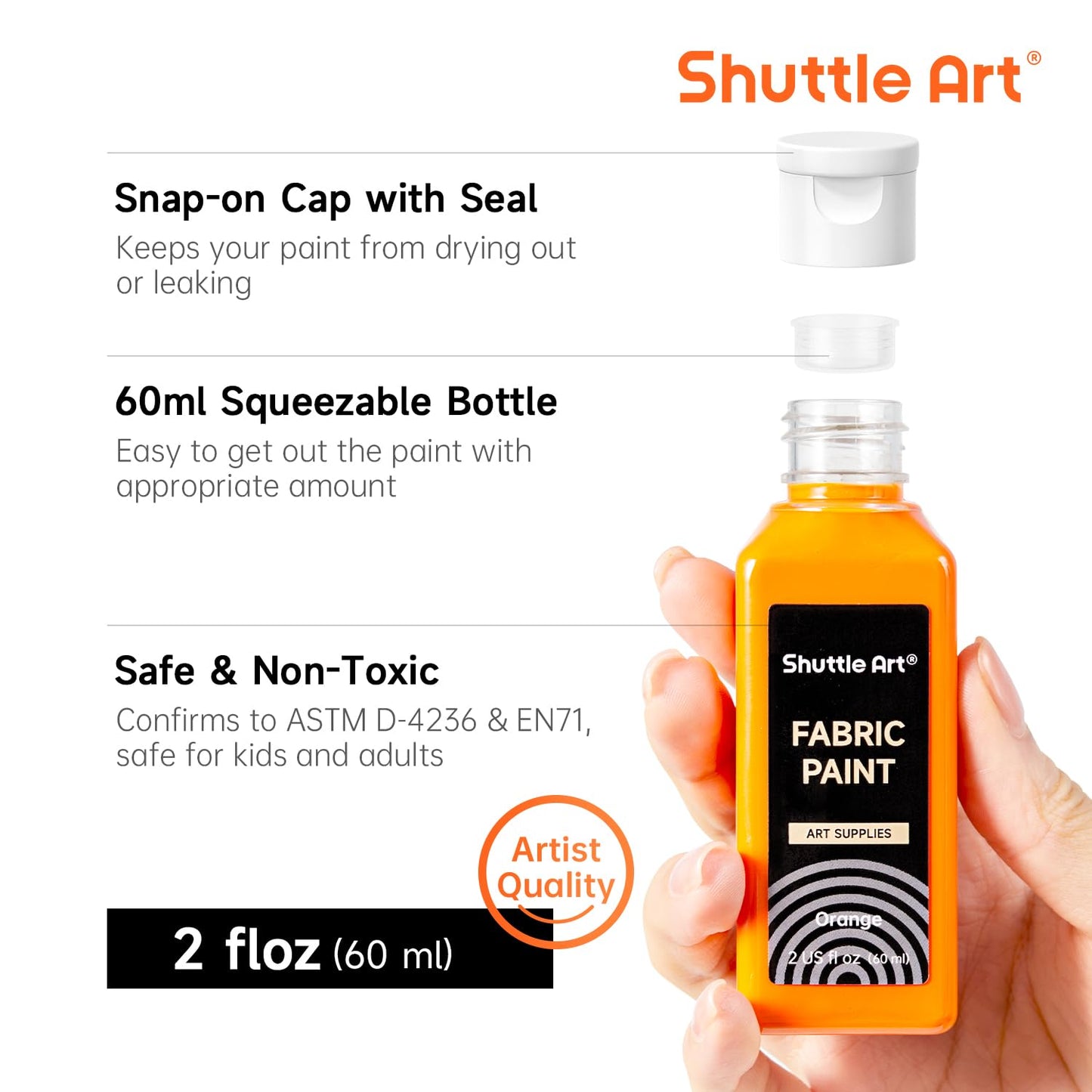 Shuttle Art Fabric Paint, 18 Colors Permanent Soft Fabric Paint in Bottles (60ml/2oz) with Brushes, Palette, Stencils, Non-Toxic Textile Paint for T-Shirts, Shoes, Jeans, Bags, DIY Projects&Art
