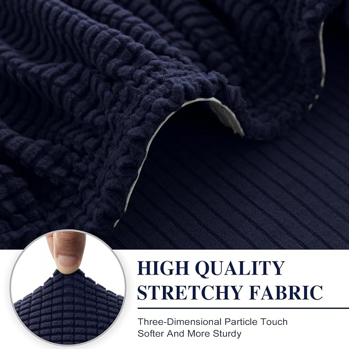 Couch Cushion Covers for Sectional Sofa L Shape Washable Separate Seat Chaise Couch Cover Stretch Sofa Slipcovers with 2 Pcs Pillowcases(2 Seater + 1 Chaise, Navy)
