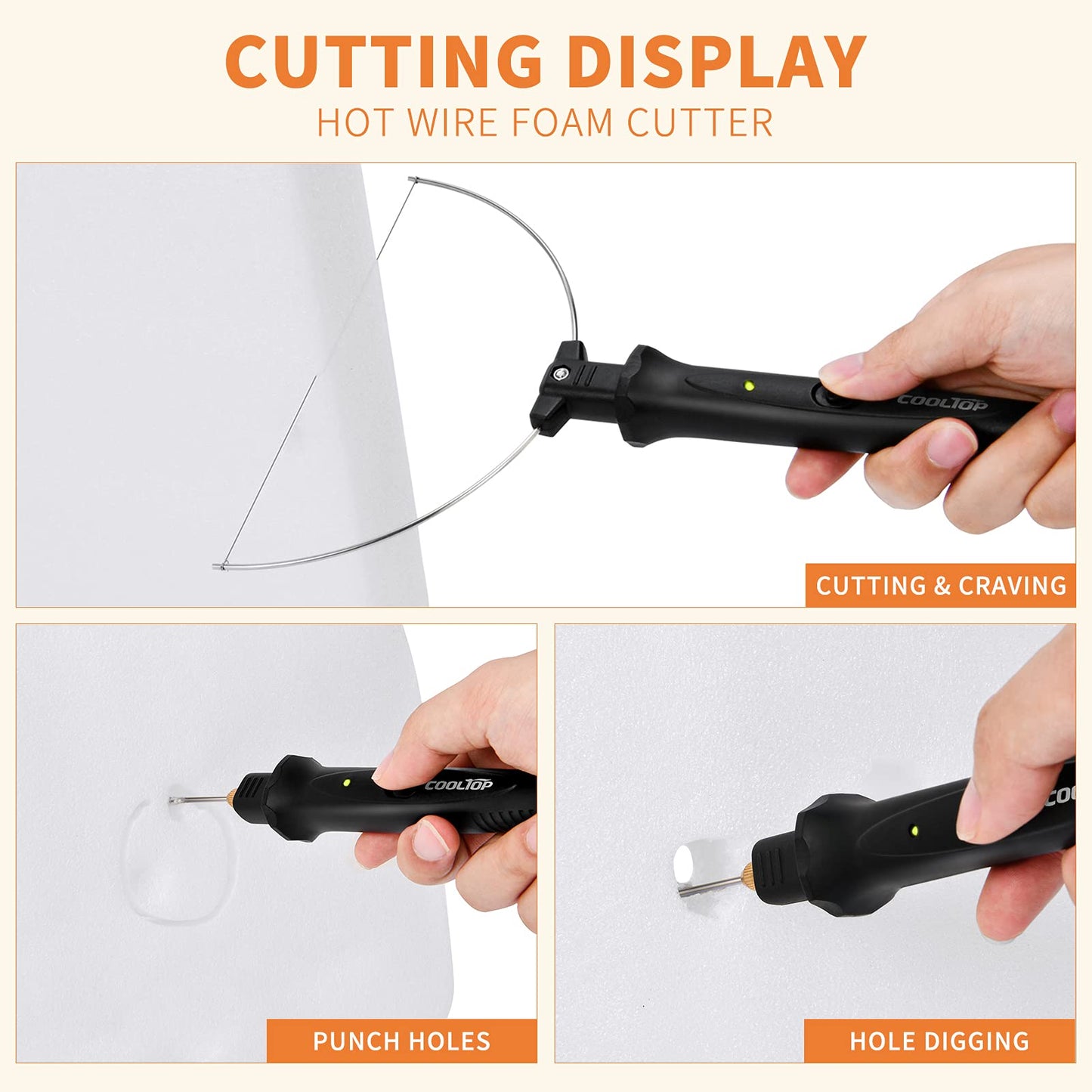 Cooltop Hot Wire Foam Cutter kit, 18W Styrofoam Knife Cutter Electric Hot Wire Foam Cutting Tool, Heated Foam Carving Knife Kit with Cleaning Pen for Foam Board, Pearl Cotton, EPP, KT Board, EPS