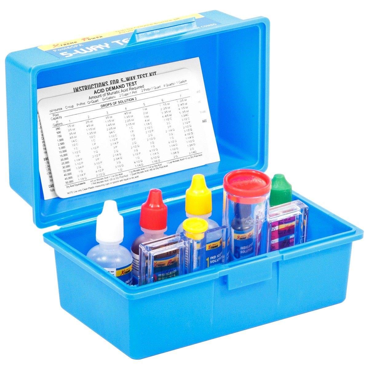 XtremepowerUS 5-Way Swimming Pool Test Kit pH, Chlorine, Bromine, Alkalinity Chemistry Testing with Case Spa, Inground Above Ground Pool Residential
