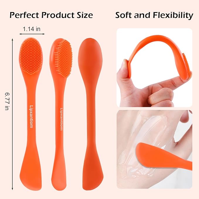 3 Pcs Silicone Facial Cleansing Brush, 2 in 1 Face Mask Applicator and Pore Cleansing Tool, Orange+Gray+Purple, for All Skin Types