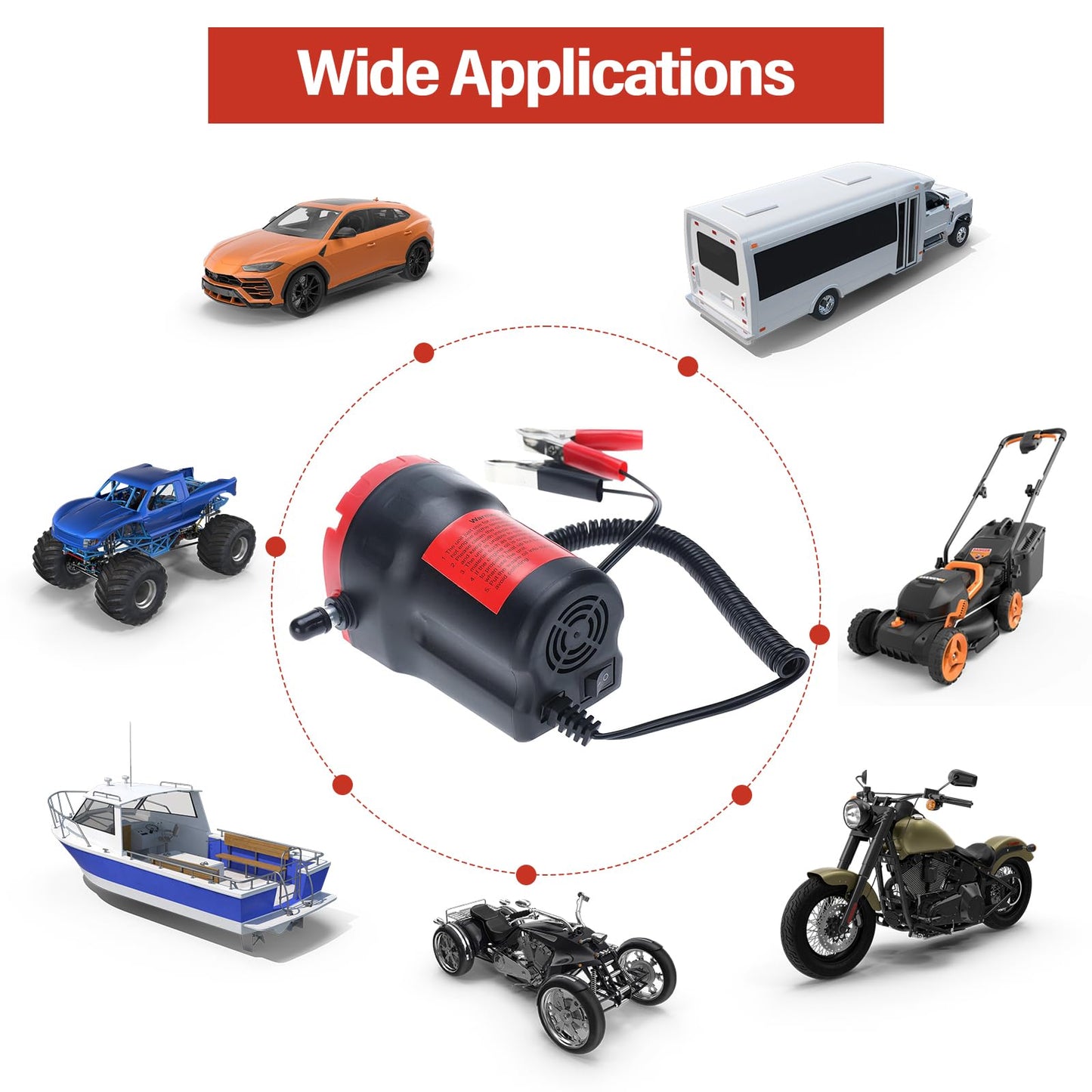 Amarine Made 12V 60W Oil Change Pump Extractor, Oil/Diesel Fluid Pump Extractor Scavenge Oil Change Pump Transfer Suction Transfer Pump with Tubes Truck Rv Boat ATV (Red)
