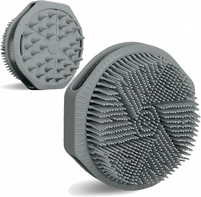 Silicone Body Scrubber, Dual-Sided Silicone Loofah for Shower, Exfoliating Body Brush Scrubber for Men and Women for All Skin, Scalp Scrubber Lather WellÃ¯Â¼ÂEasy to Clean (Gray)