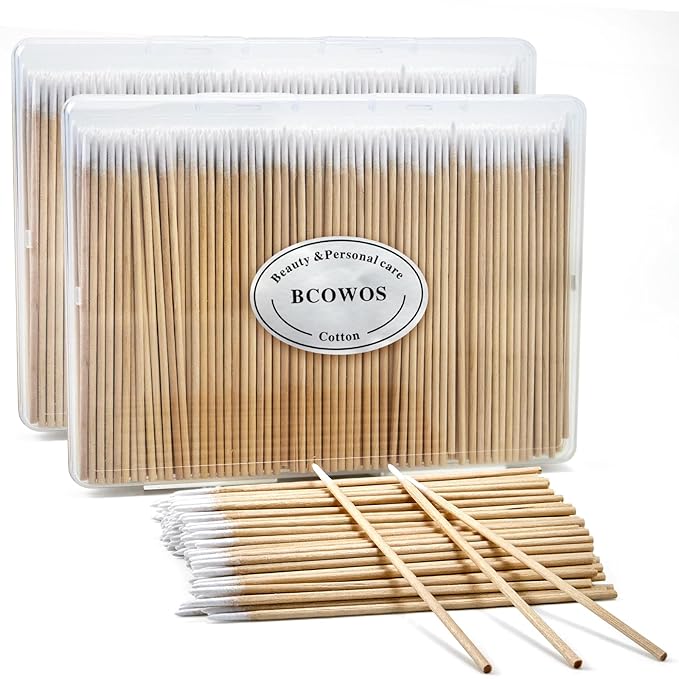 800PCS Pointed Cotton Swabs with Storage Case - 4 inch Microblading Precision Tip Cotton Swabs with Wooden Sticks - for Makeup, Tattoo Permanent Supplies