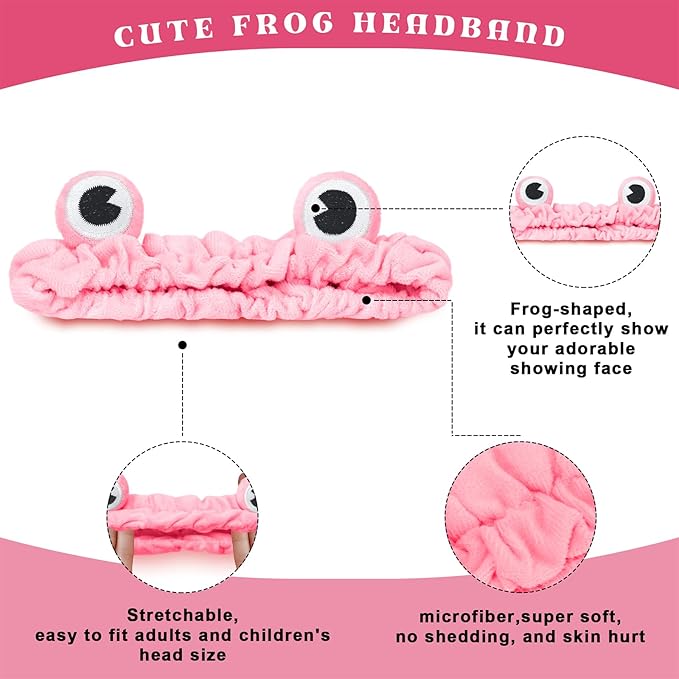 Jowmoy Rose Red Frog Eye Elastic Headband - Versatile for Spa, Skincare, Makeup, Face Wash, Fun Gift for Women (1 Pack)