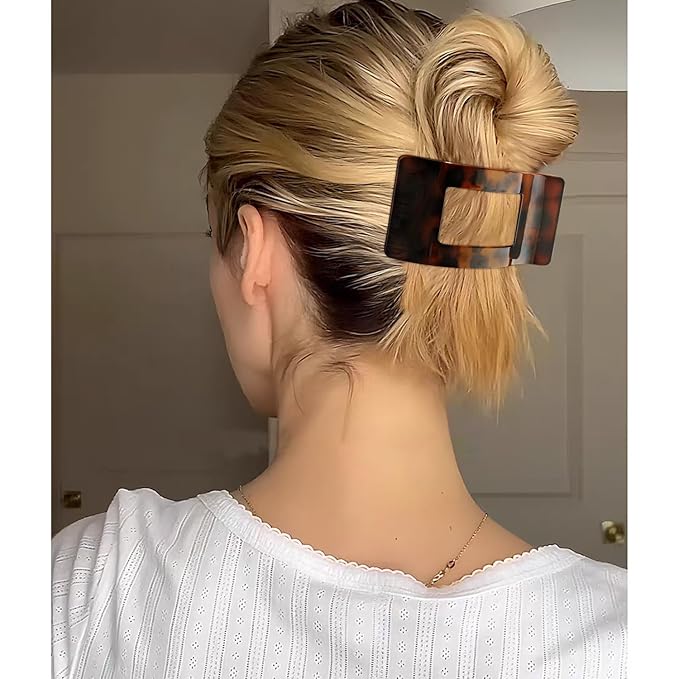 Velscrun Flat Hair Clips for Women Girls, Matte Lay Flat Claw Clips, Strong Hold Large Side Hair Clip All Hair Types, French Duck Billed Non Slip Grip Daily Styling Amber Leopard Hair Jaw Claw Clip