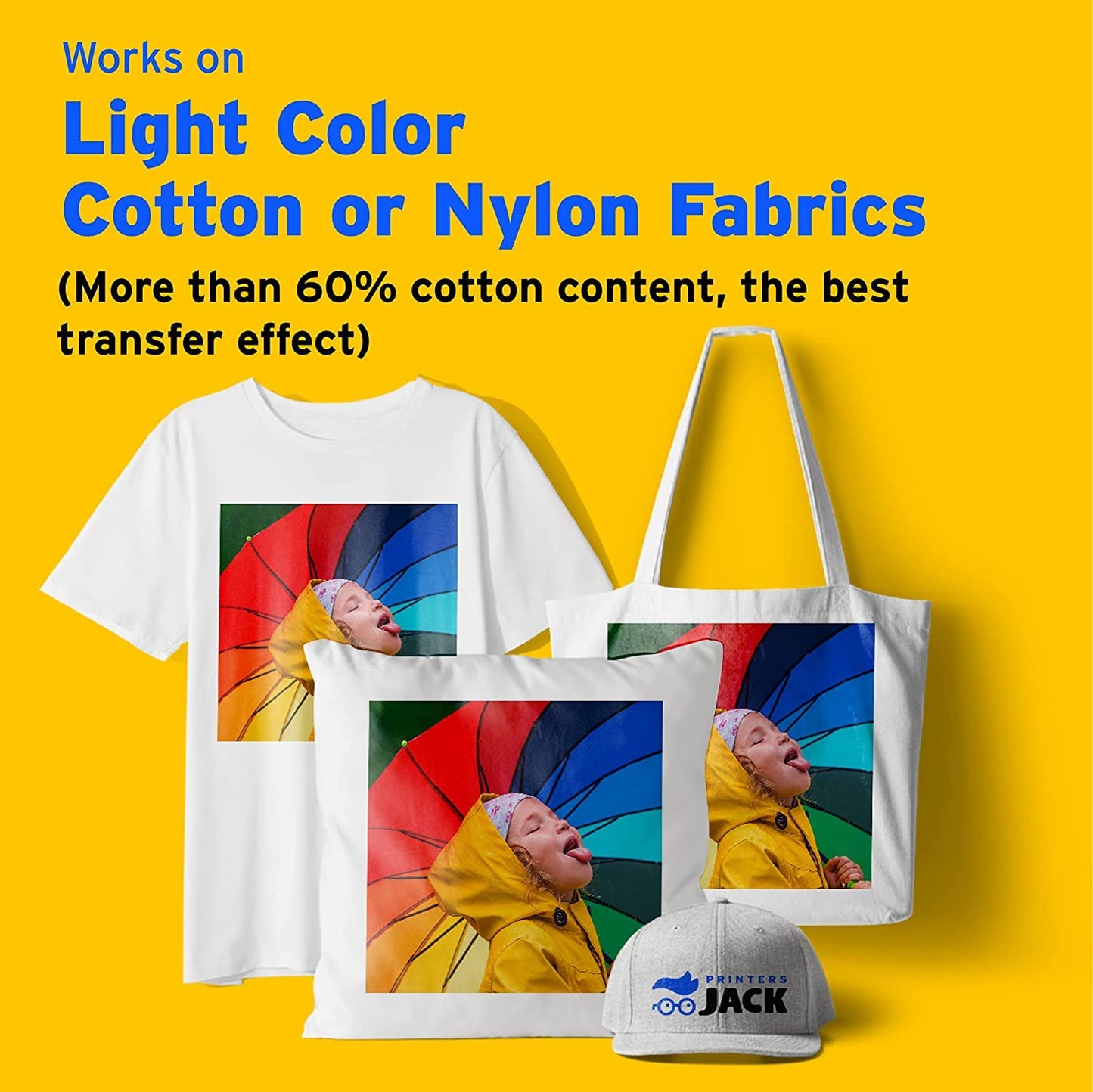Printers Jack Iron-On Heat Transfer Paper Dark & Light Bundle, 10 for Dark Fabric + 10 for Light Fabric, 8.5"x11.7" T-Shirt Transfer Paper for Inkjet Printer Wash Durable, Long Lasting Transfer