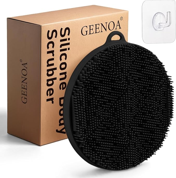 Silicone Body Scrubber for Shower, Hygienic Silicone Loofah with Waved Bristles and Non-Slip Handle, Durable Body Buffer Shower Scrubber for Gentle Exfoliating & Lathering(Black)