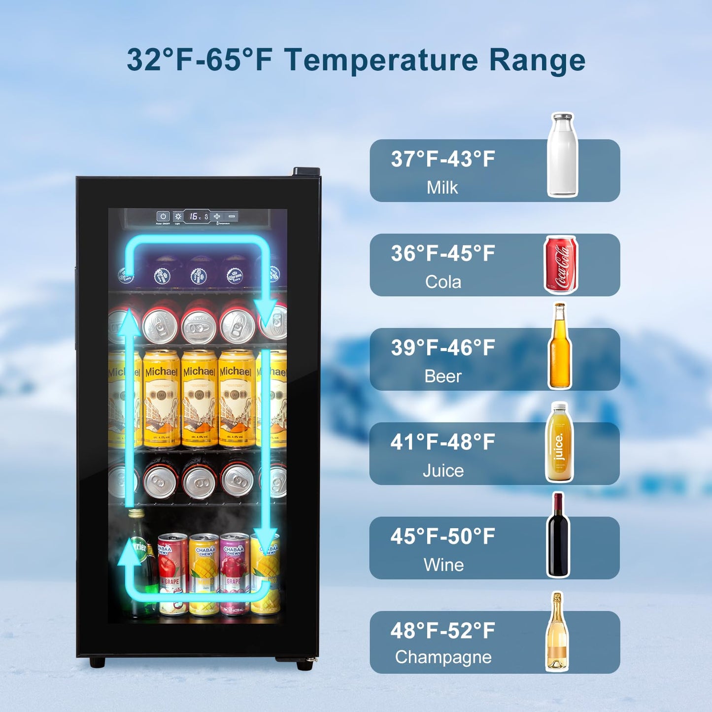 Cucina Magica 4.8 Cu.Ft Beverage Refrigerator, 155 Can Mini Fridge with Freeze with Glass Door, Adjustable Shelves, Drink Fridge, Suitable for Soda, Beer, Essential for Home/Bar