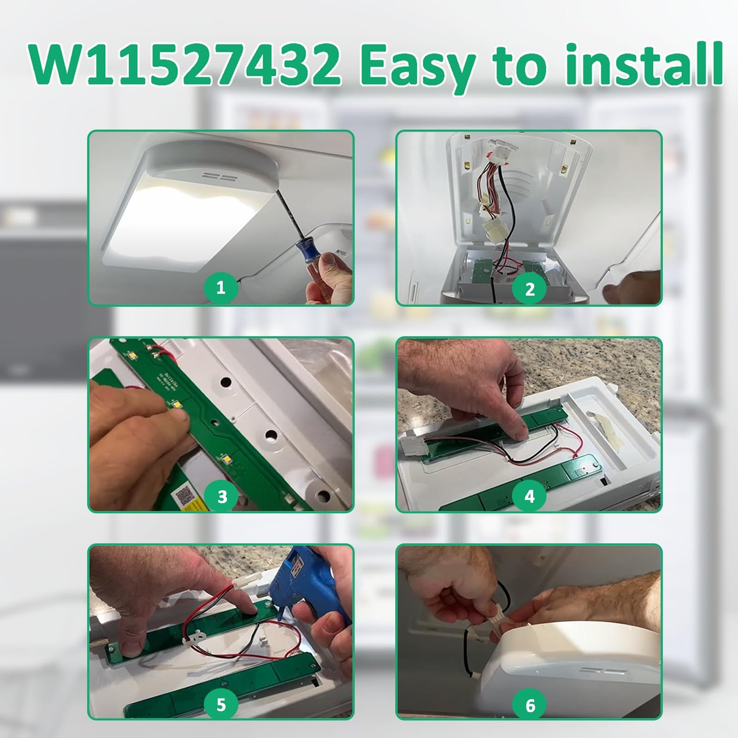 W11527432 W11387579 W11042554 Refrigerator LED Light Assembly for Whirlpool, Maytag & Amana Compatible WRX735SDHZ02 WRX735SDHZ03 WRX735SDHZ04 WRF555SDFZ11 WRX735SDHZ07 WRF555SDHW02 WRF555SDHV04