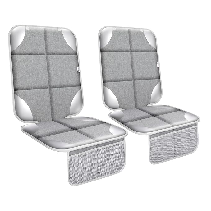 Meolsaek Car Seat Protector for Child Car Seat, Durable 600D Fabric Waterproof Car Seat Cover with Thick Pad Non-Slip Backing，No Imprints (Silver Gray-2pcs)