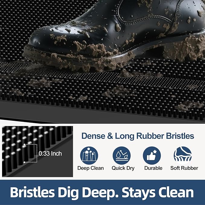 BEHERO Front Door Mat Outside Entrance, 36" x 17" Heavy Duty Rubber Outdoor Mats Enlarged for Entryway, Welcome Matt Outdoor, Dirt Trapping Waterproof Exterior Entry Mats, All Weather Doormat Black