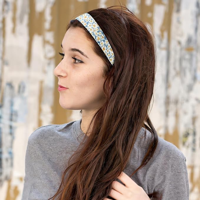 Fashion Headbands Set, 6pcs Pearl Floral Padded Wide Vintage Headbands for Women and Girls (Blue)