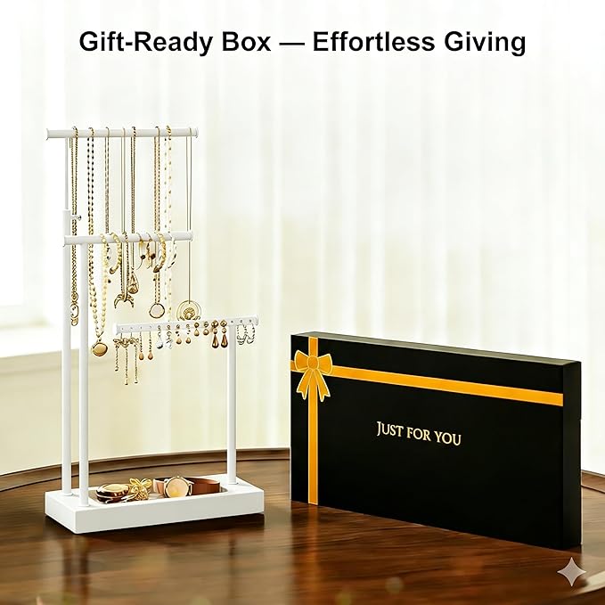 SRIWATANA Jewelry Organizer Stand, Extra Tall Jewelry Display Necklace Holder, Gift Idea (White)