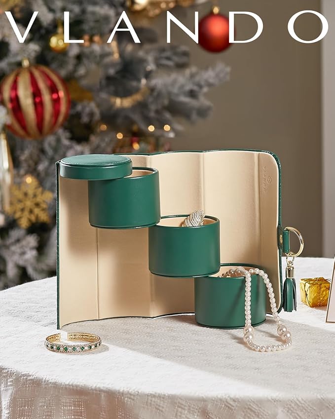 VLANDO Wedding Gifts for Women, Travel Jewelry Box, Bridal Shower Bridesmaid Gifts for Wedding Day Bride Gifts, Bridesmaid Proposal Gifts, Travel Jewelry Organizer - Green