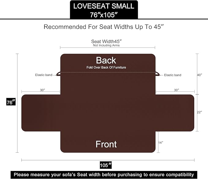 U-NICE HOME Loveseat Sofa Cover Reversible Couch Covers for 2 Cushion Couch for Dogs Furniture Protector Cover with Elastic Straps Water Resistant(Loveseat Small, Brown/Beige)
