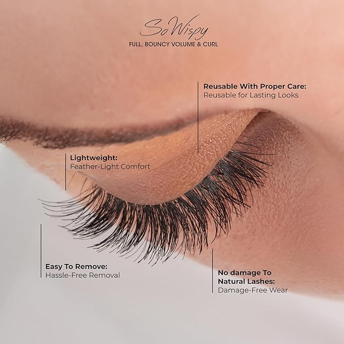 Kiss So Wispy, False Eyelashes, 'Pompadour', 16mm, Includes 5 Pairs Of Lashes, Easy to Apply, Reusable Lash Clusters