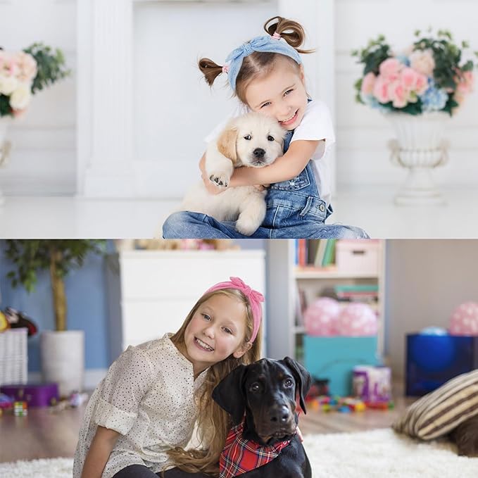 Toddler Headbands with Bow, Thin Knotted Non-Slip Hair Accessories for Girls and Women (Bule/Pink, 2Pcs)