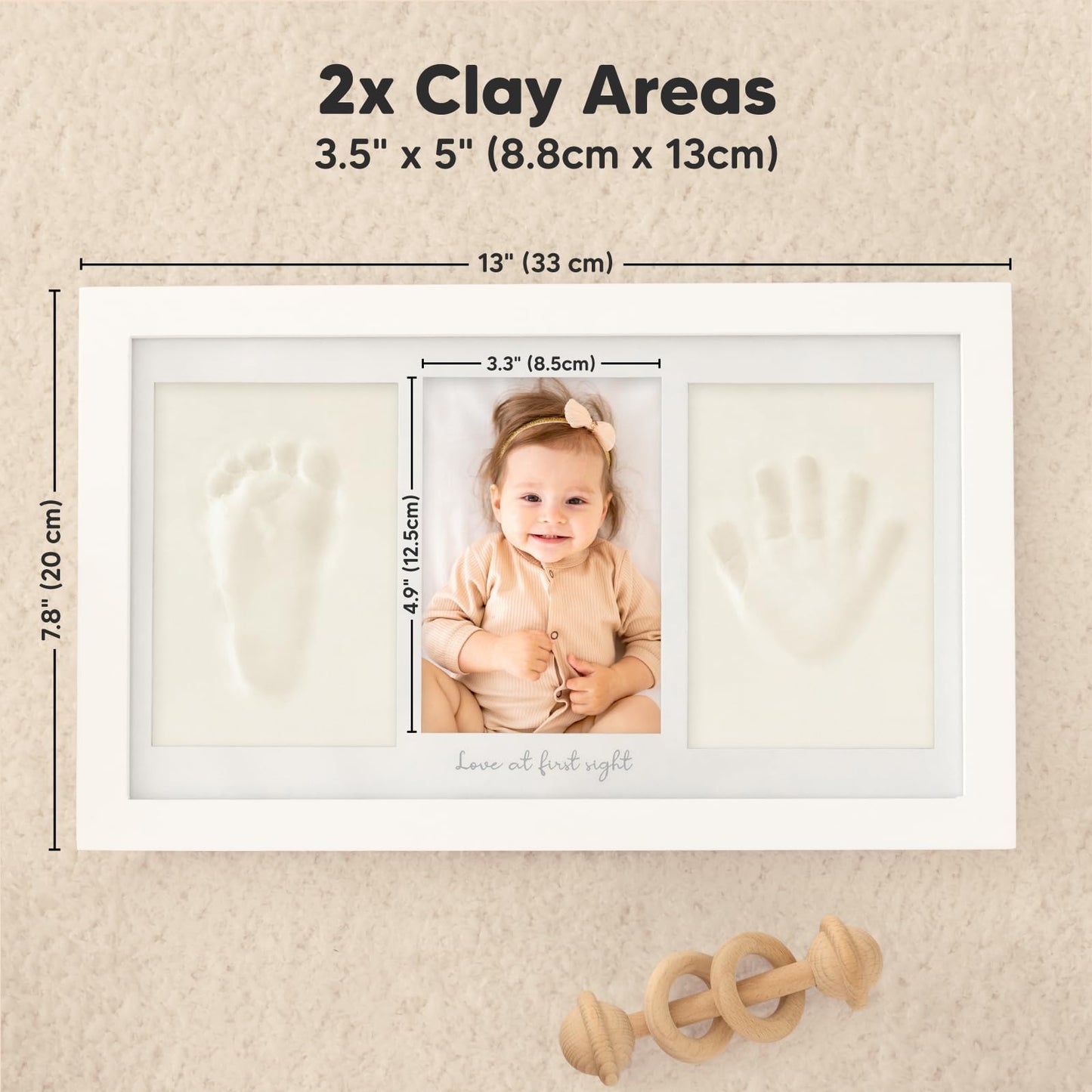 KeaBabies Baby Hand and Footprint Kit - Clay Handprint Keepsake Frame, Newborn Nursery Picture Frame, Personalized New Mom Gifts for Shower & Registry, First Mother's Day (Alpine White)