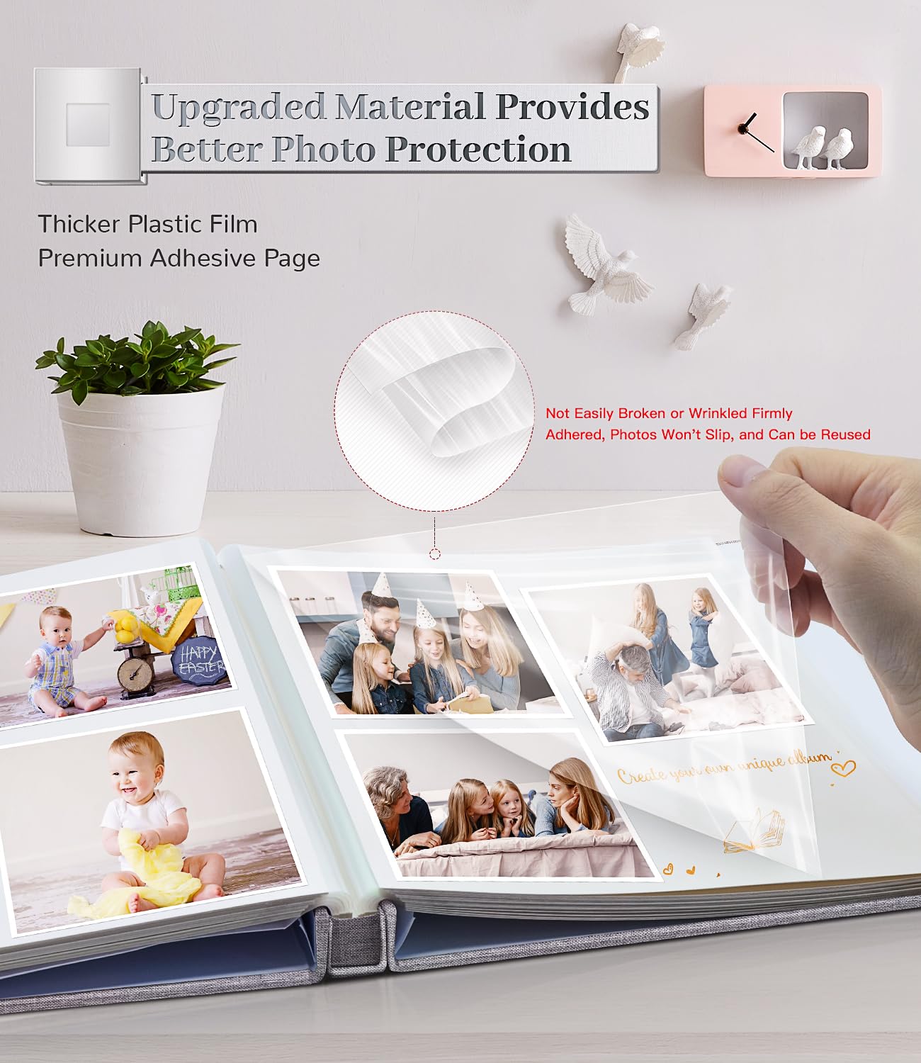 Artfeel Photo Album Self Adhesive Scrapbook Album for 3x5 4x6 5x7 8x10 Pictures,40 Pages Linen Cover with Display Window DIY Photo Book,Ideal Gifts for Family Travel Wedding Baby