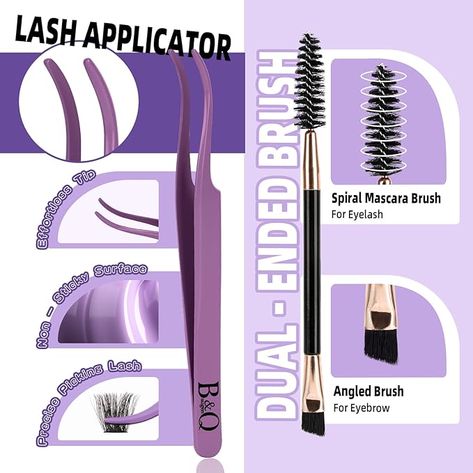 B&Qaugen Lash Clusters Kit Lash Clusters 300D Lash Extension Kit 10-18MIX Eyelash Extension Kit Ultra - Soft Volume Individual Lashes Kit D Curl Lashes Extension Kit(300D-10-18)