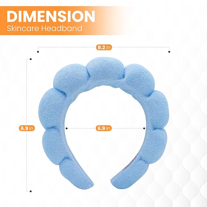 Spa Headbands for Washing Face, Makeup and Skincare. 3 Pc Set of Skin Care Head band with Wristbands. Puffy Terry Cloth, Non Slip Get Ready Hairband for Women, Teens, Girls. Cute Hair Accessories.
