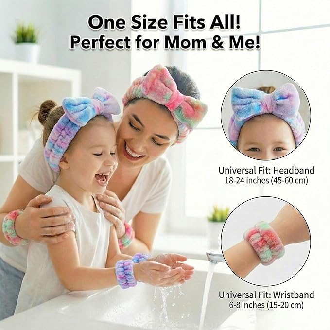 8 Pcs Spa Headband and Wristbands Set for Washing Face, Soft Face Wash Headbands Wrist Bands for Women with Scrunchies, Absorbent Wrist Towels, Makeup Hairband for Skincare, Yoga, and Teen Girls Gifts