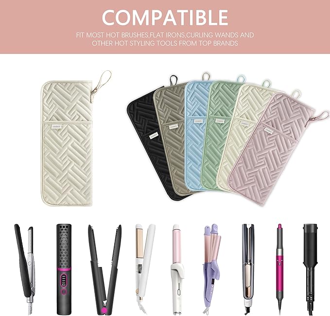 Hair Tool Organizer Heat Resistant Mat for Flat Iron Case Hot Tools Curling Iron Holder Hair Tools Travel Bag for Straightener Brush Pad Pouch Hairstylist Essentials (Beige)