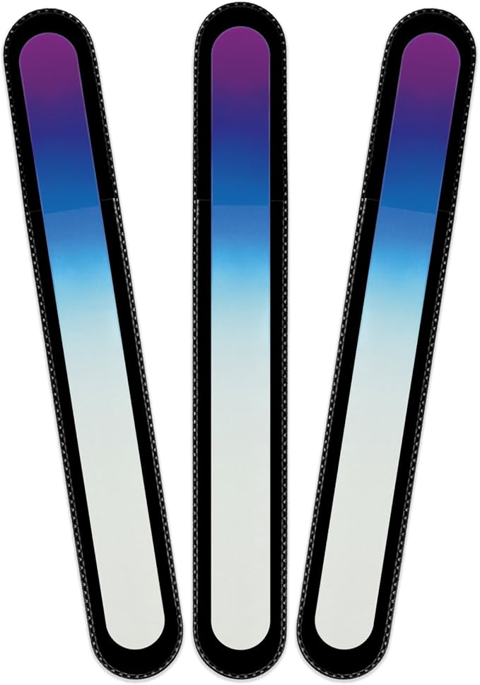 Mont Bleu Rainbow Crystal Nail File in Black Pouch - Large/Professional Size - Czech Tempered Glass - Handmade in Bohemia (Czech Republic)