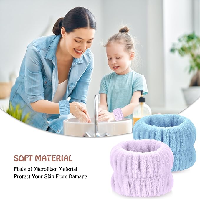Wrist Bands for Washing Face, 4pcs Spa Face Washing Wristbands, Microfiber Arm Wrist Towels, Absorbent Wash Wristbands for Woman Men, Prevent Water from Spilling Down Your Arms