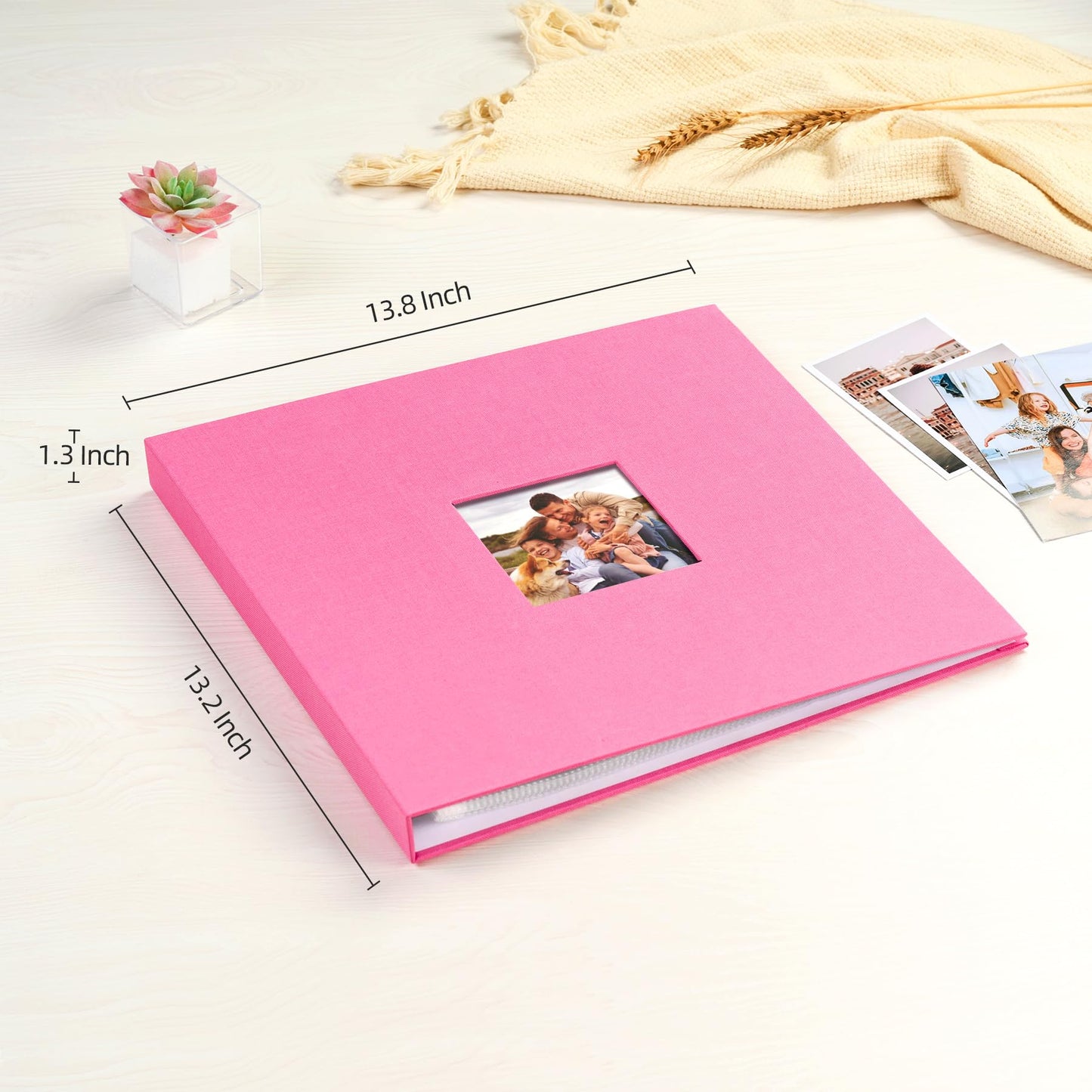 Mublalbum 12x12 Inch DIY Scrapbook Photo Album with 20 Plastic Sleeves 40 Pages Linen Cover 3 Ring Folder Binder for Wedding Baby Family and DIY Projects (Pink)