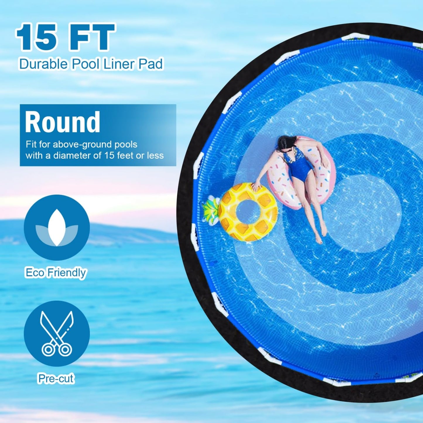Gonioa 15 FT Pool Pad for Above Ground Pools, Round Pool Liner Pad Under Pool Mat for Above Ground Pools, Heavy Duty Pools Ground Pad to Prevent Puncture and Extend Liner Life