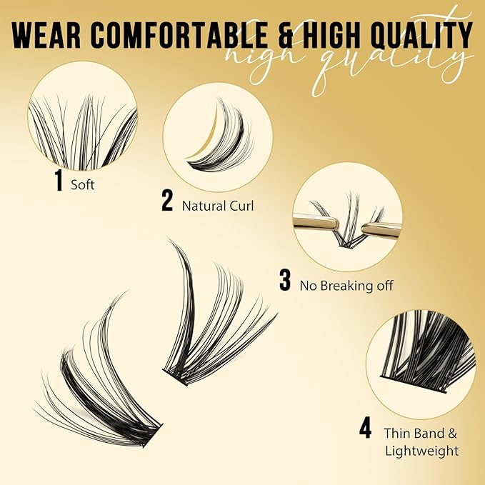 QUEWEL Lash Clusters 320Pcs Cluster Lashes 30D+40D D Curl Lash Cluster Eyelash Extensions Mix12-18mm Individual Eyelashes Clusters Wispy Lash Clusters Thin Band Soft to Use at Home(30D+40D D Mix12-18)